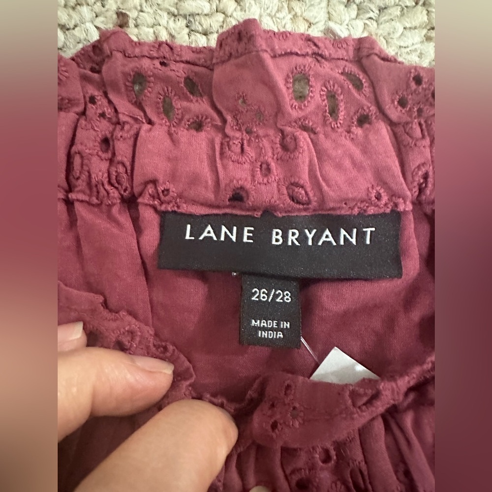 lane bryant 26 28 off the shoulder laser cut maroon long sleeve shirt Trendy - Picture 4 of 8